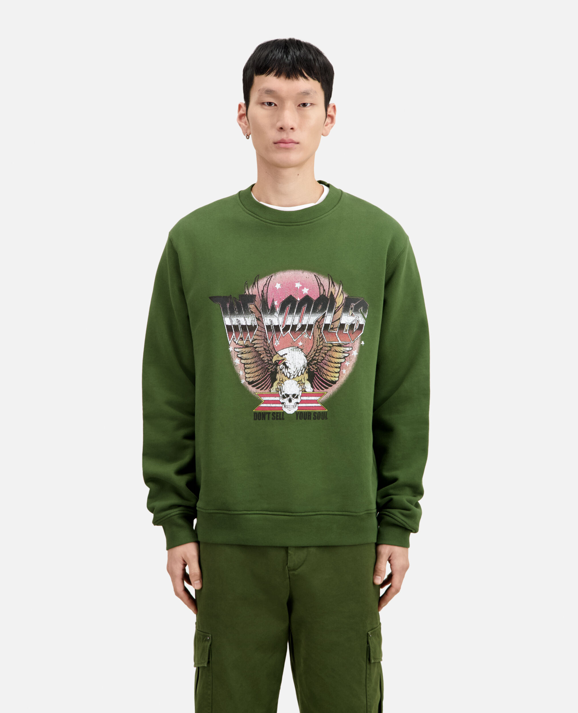 Khakifarbenes Sweatshirt mit Siebdruck, USED KAKI, hi-res image number null