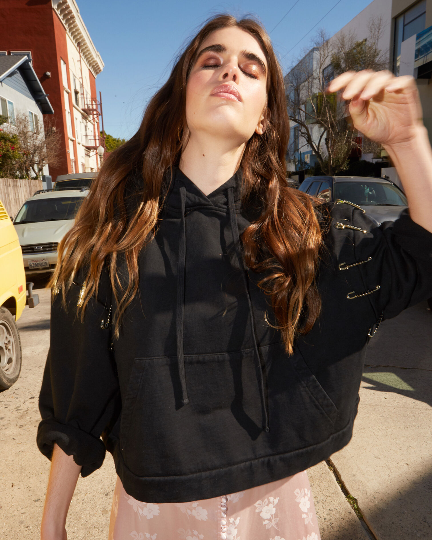 Sweatshirt coton noir à capuche, BLACK, hi-res image number null