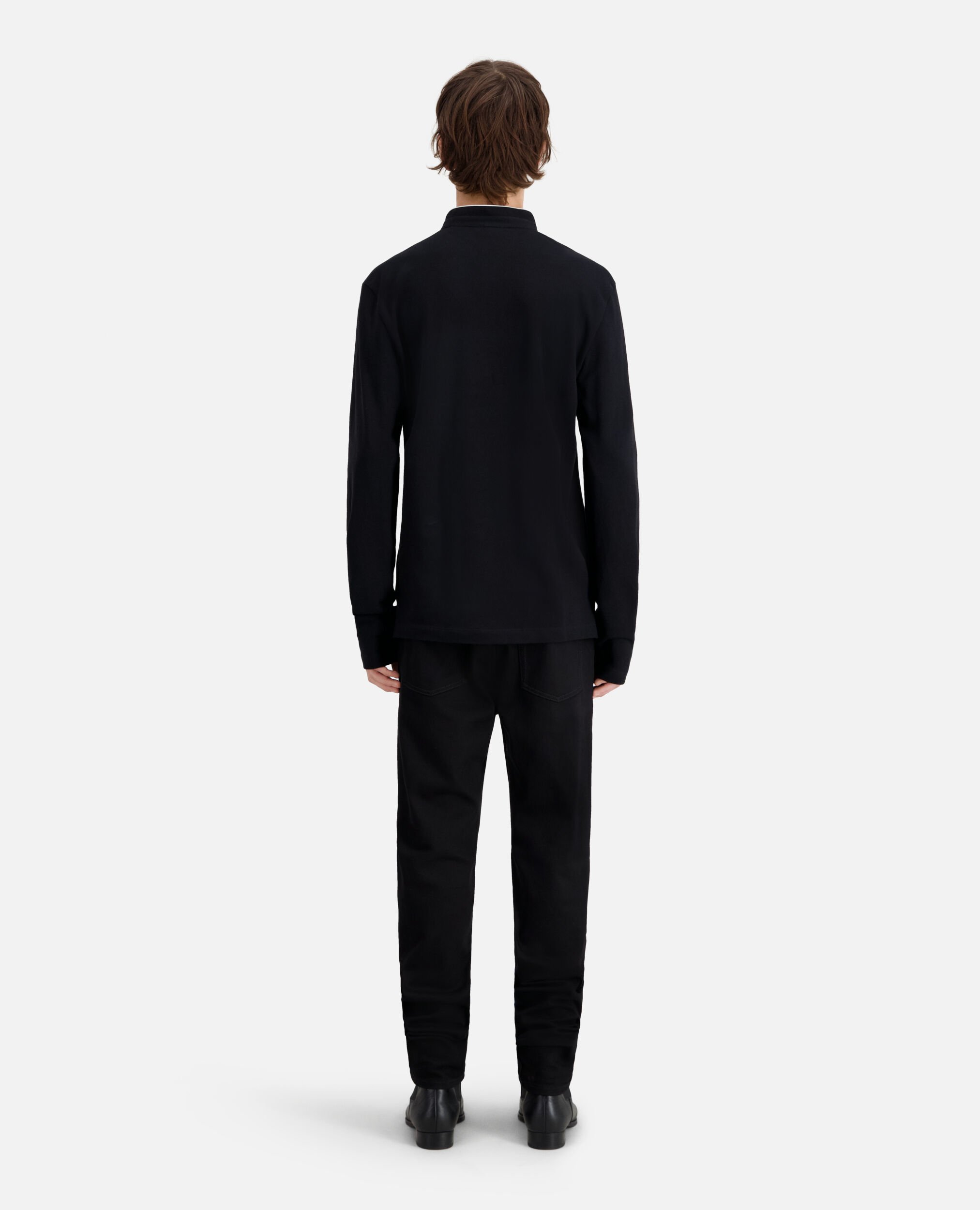 Black cotton polo t-shirt, BLACK, hi-res image number null