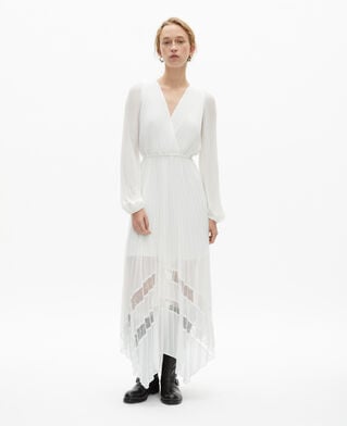 The Kooples F ECRU ecru plumetis long pleated dress
