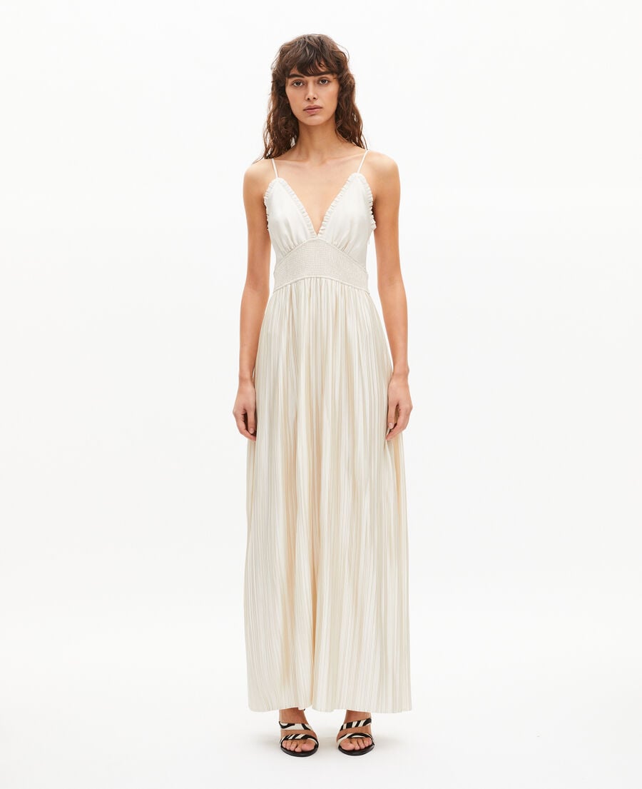 The Kooples F LIGHT BEIGE off-white pleated maxi dress