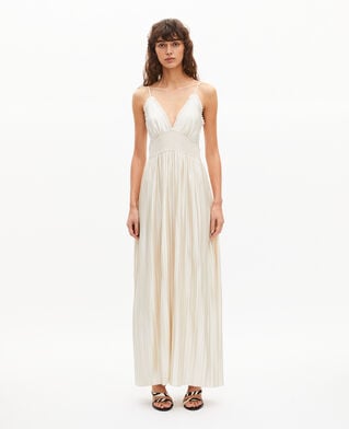 The Kooples F LIGHT BEIGE off-white pleated maxi dress