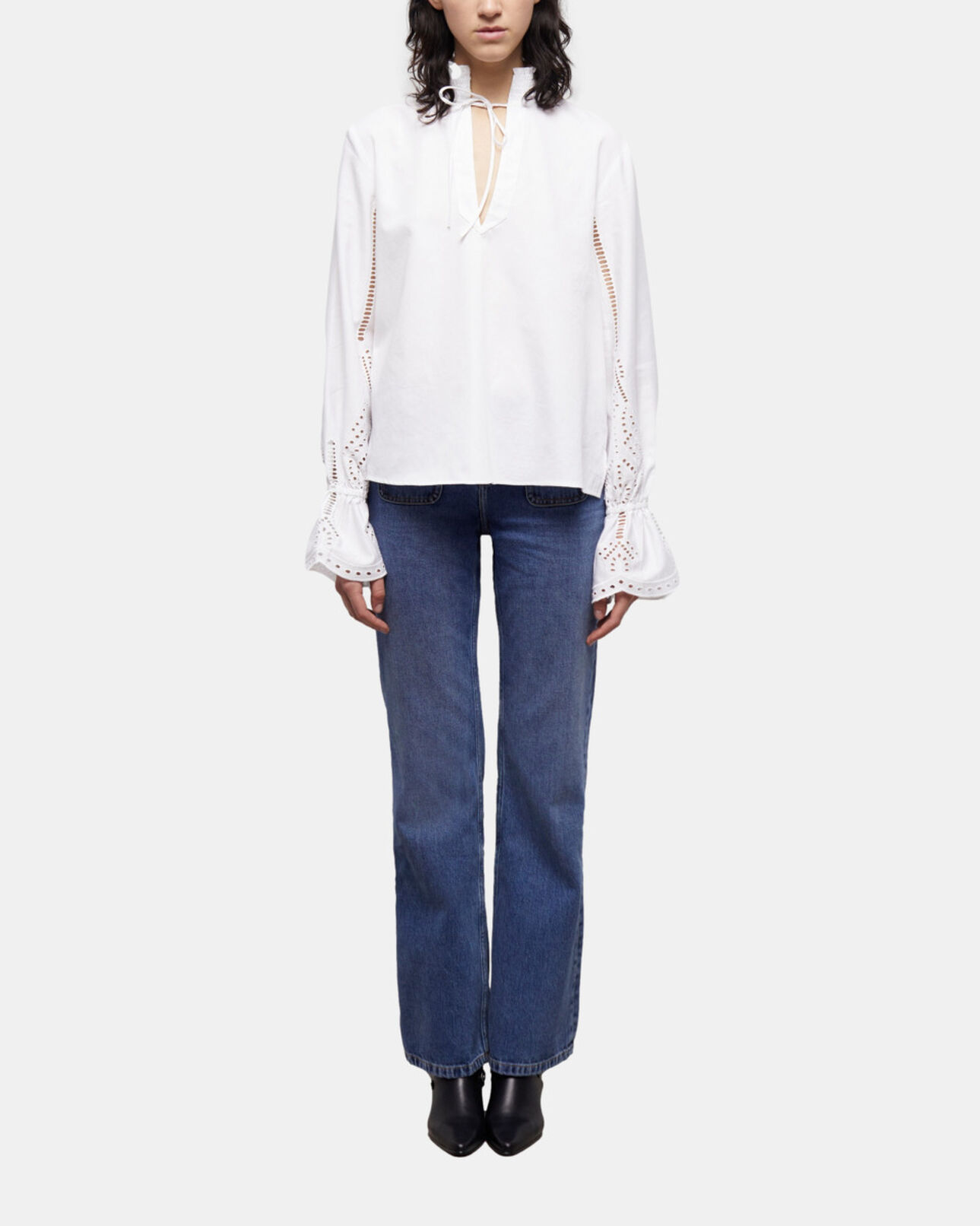 The Kooples DAMEN WHITE weiße bluse mit englischer stickerei