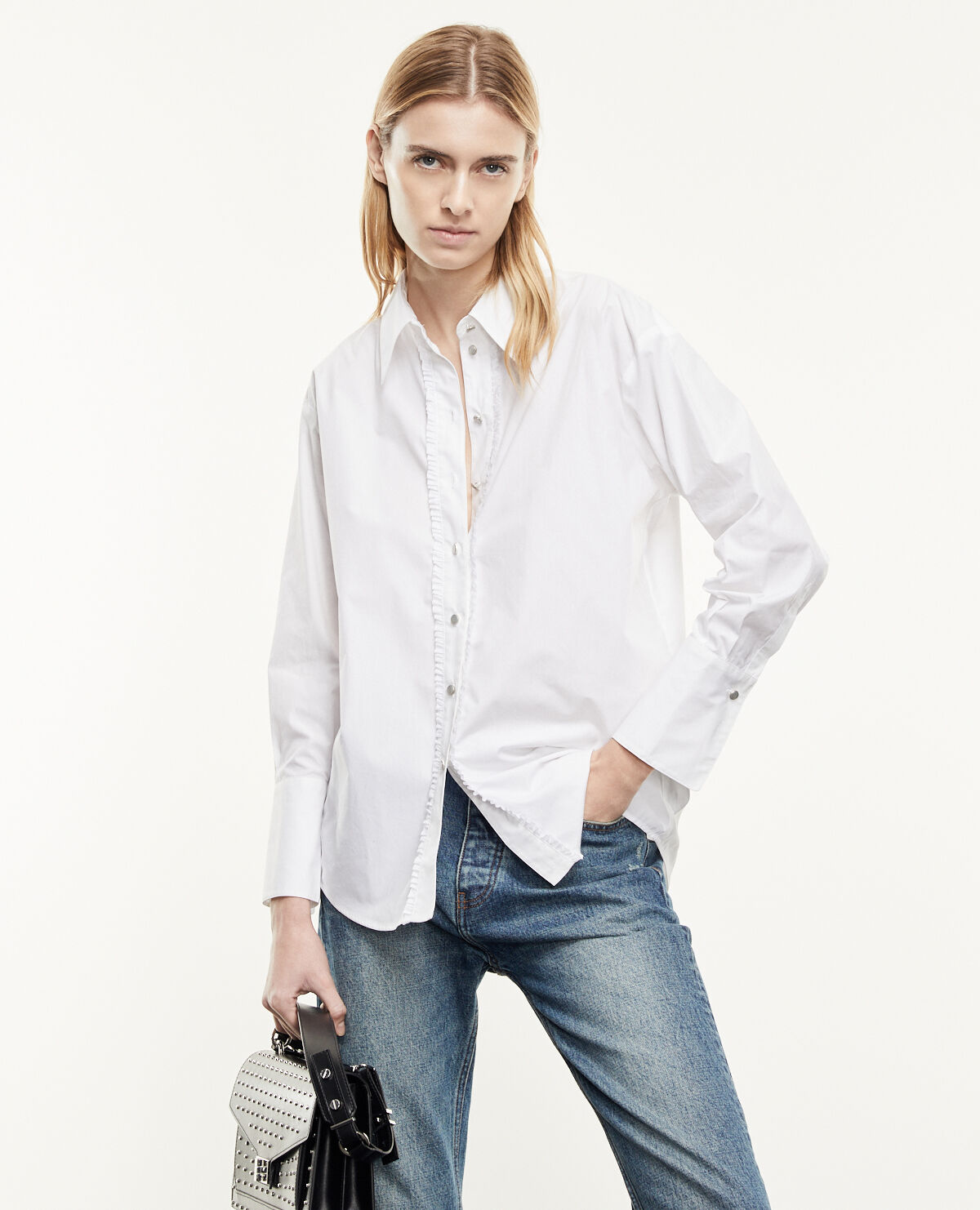 White cotton shirt with frills The Kooples