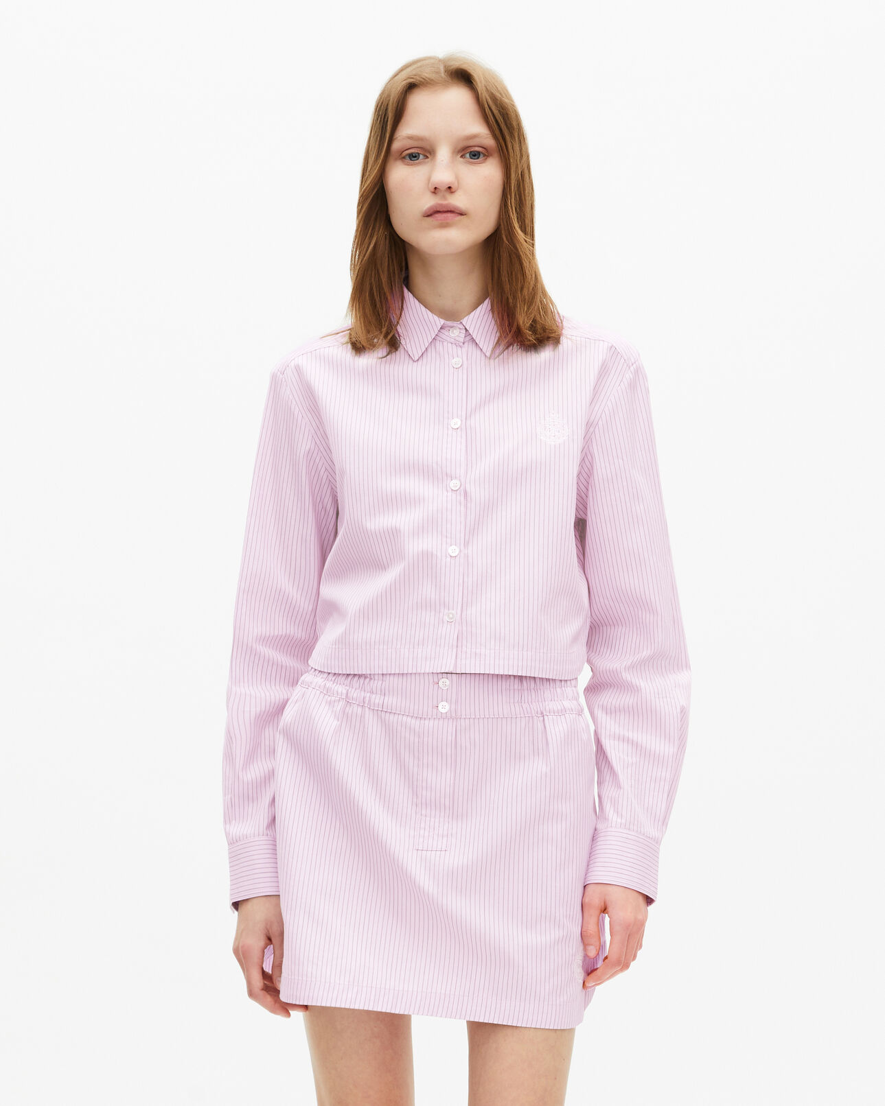 The Kooples WOMEN PINK BLACK pink poplin striped shirt
