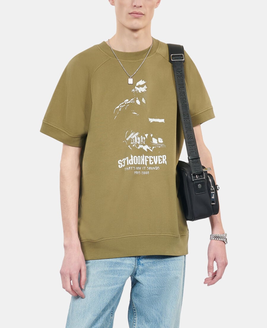 The Kooples HOMME OLIVE sweatshirt manches courtes avec sérigraphie