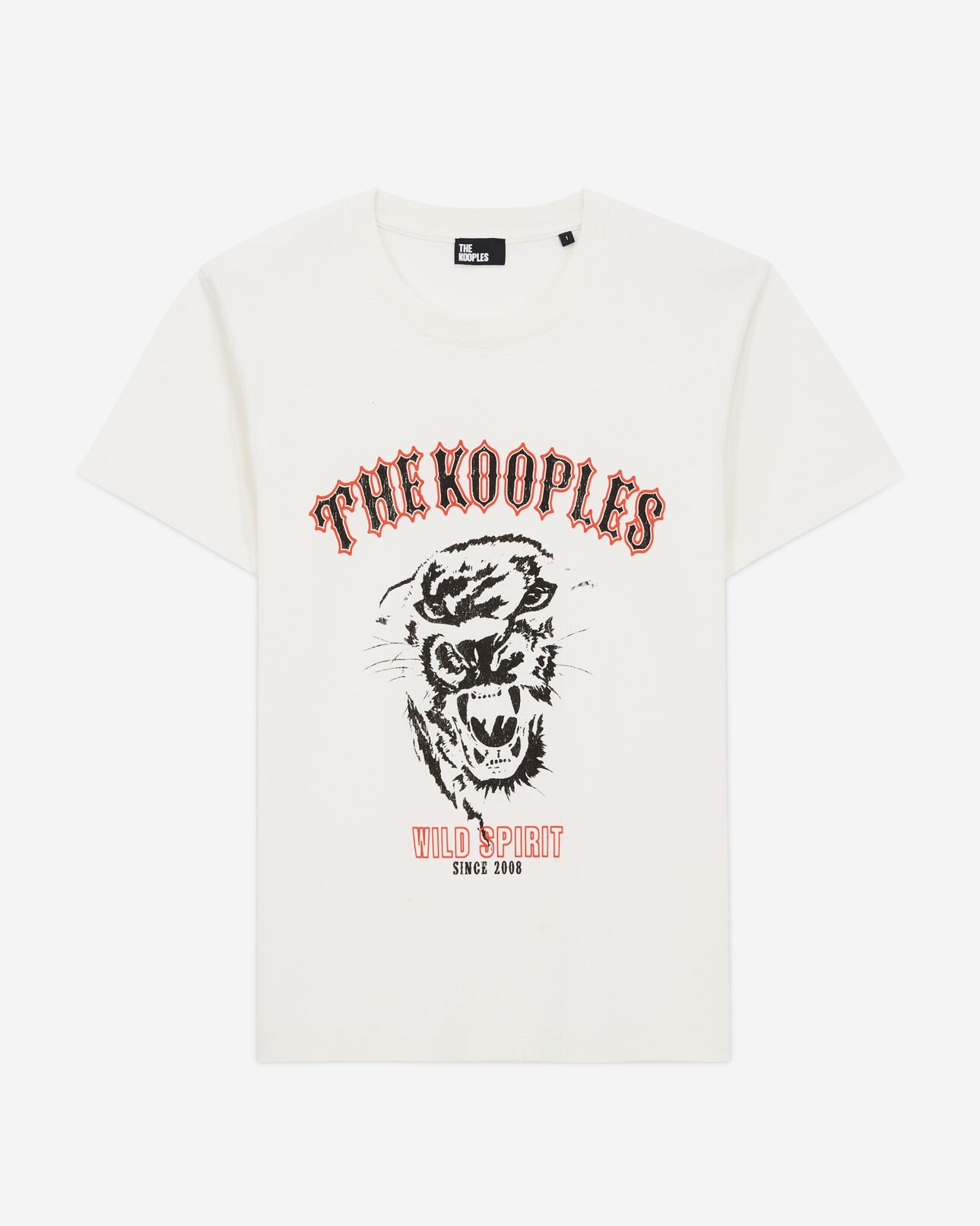 The Kooples DAMEN ECRU ecrufarbenes t-shirt damen mit „wild panther“-siebdruck