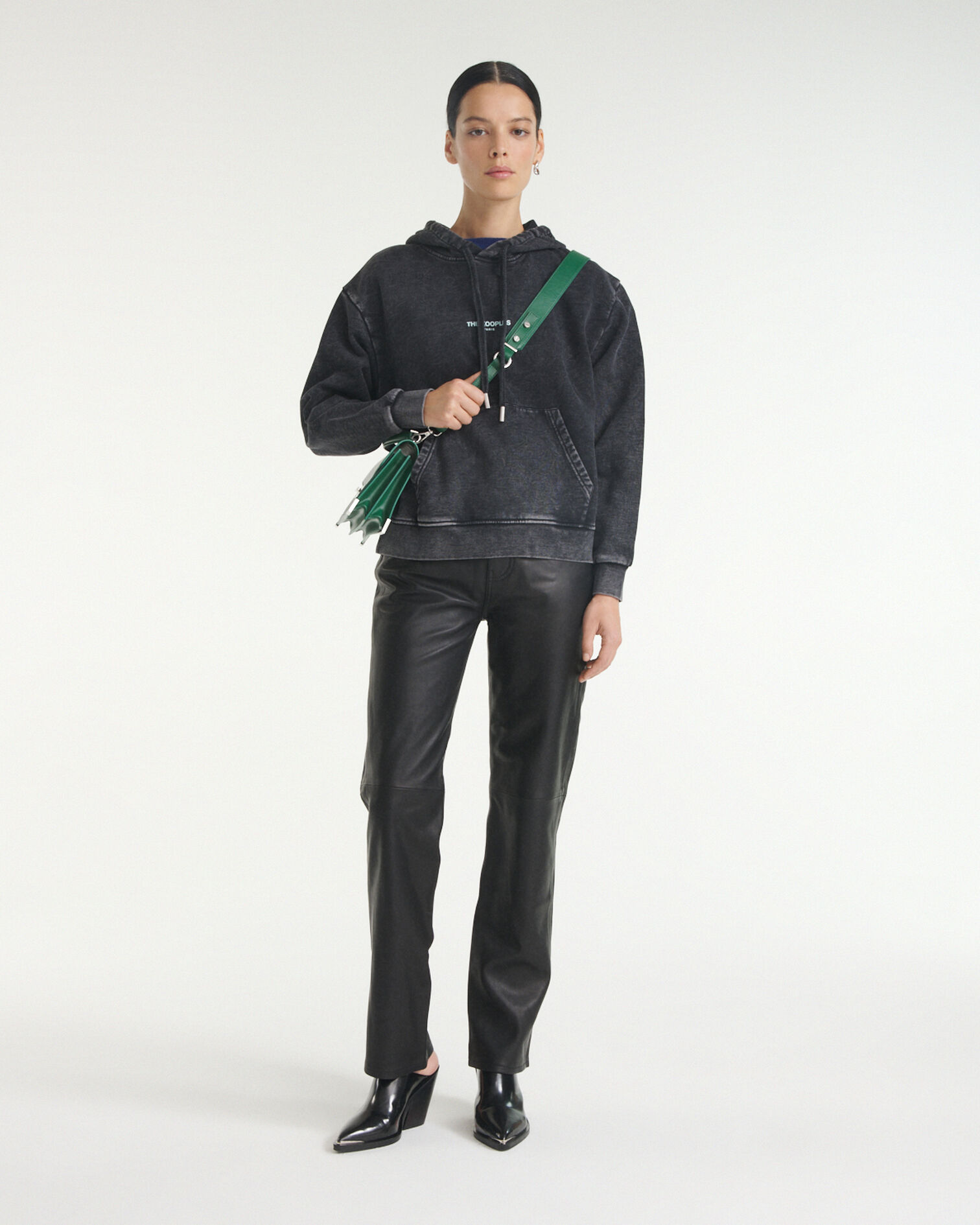 Faded hoodie with contrasting logo, BLACK WASHED, hi-res image number null