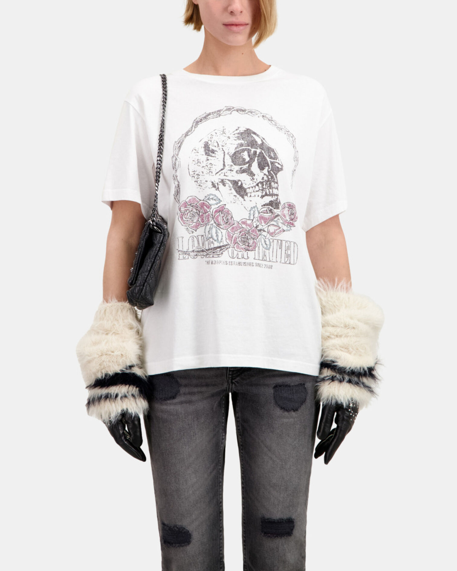 Weißes T-Shirt mit Vintage-Skull-Siebdruck, WHITE, hi-res image number null