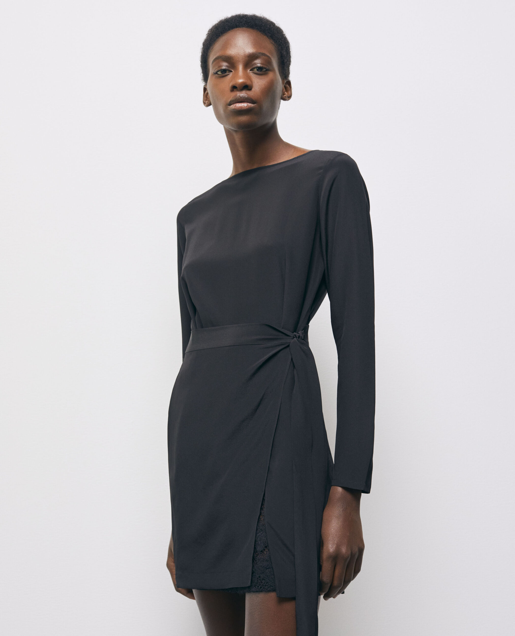 Short black silk dress