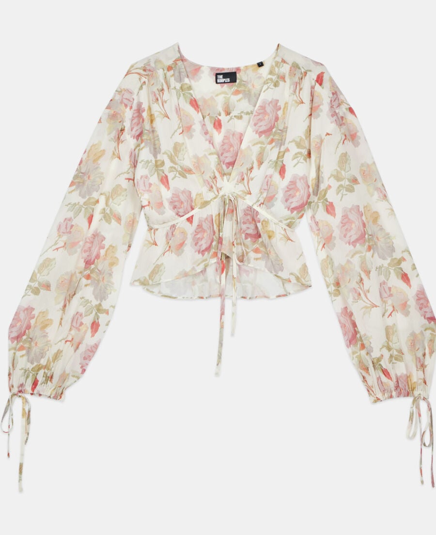 The Kooples DAMEN BEIGE / RED seidentop mit blumendruck und rüschen