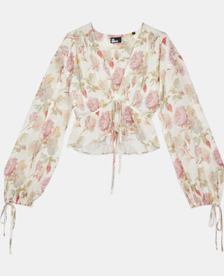The Kooples DAMEN BEIGE / RED seidentop mit blumendruck und rüschen
