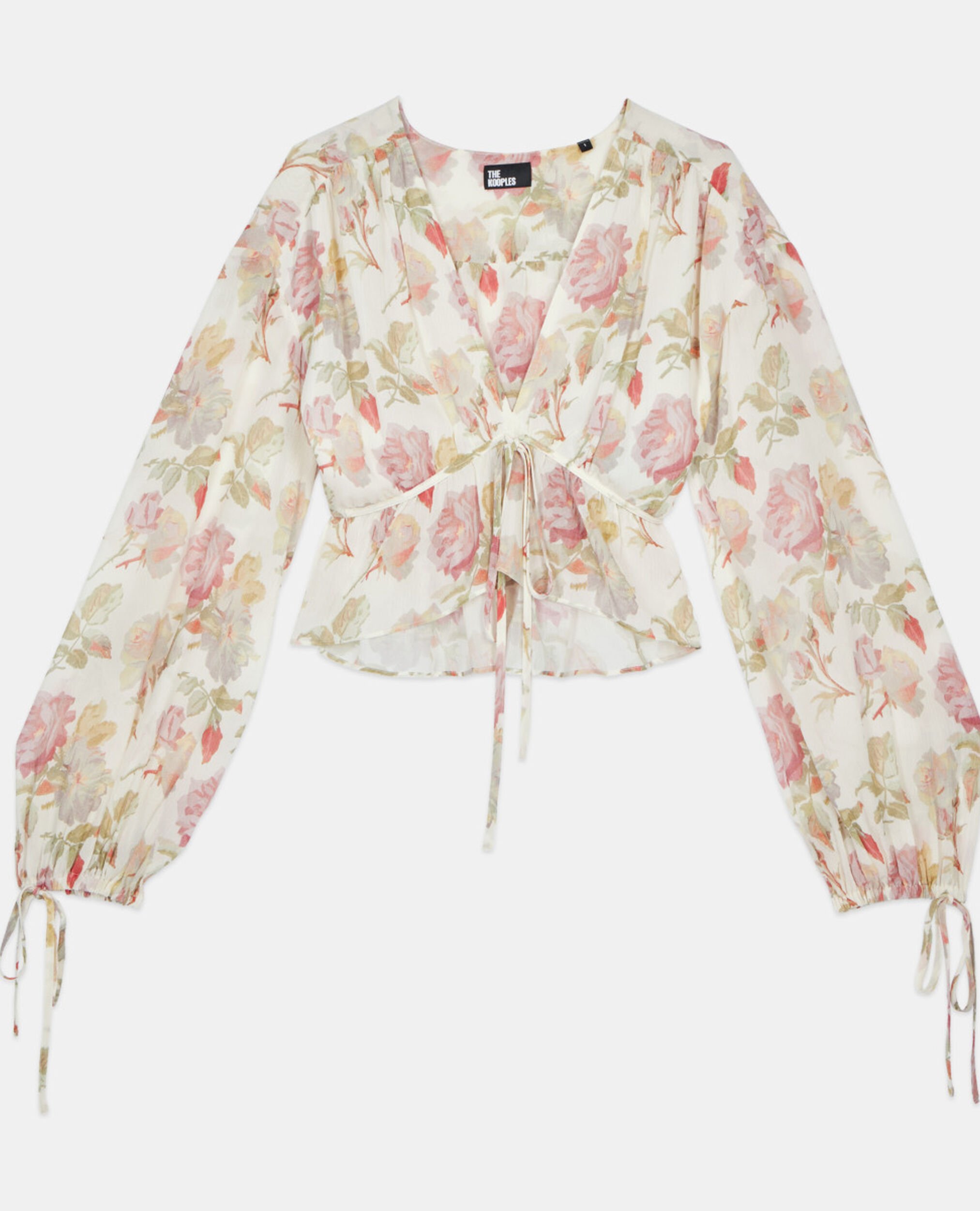 Seidentop mit Blumendruck und Rüschen, BEIGE / RED, hi-res image number null