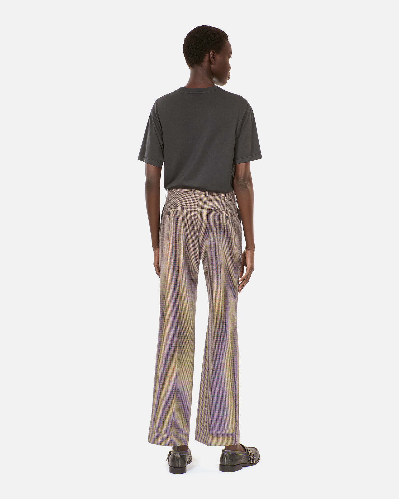 Beige houndstooth straight-leg trousers, BEIGE-BROWN, hi-res image number null