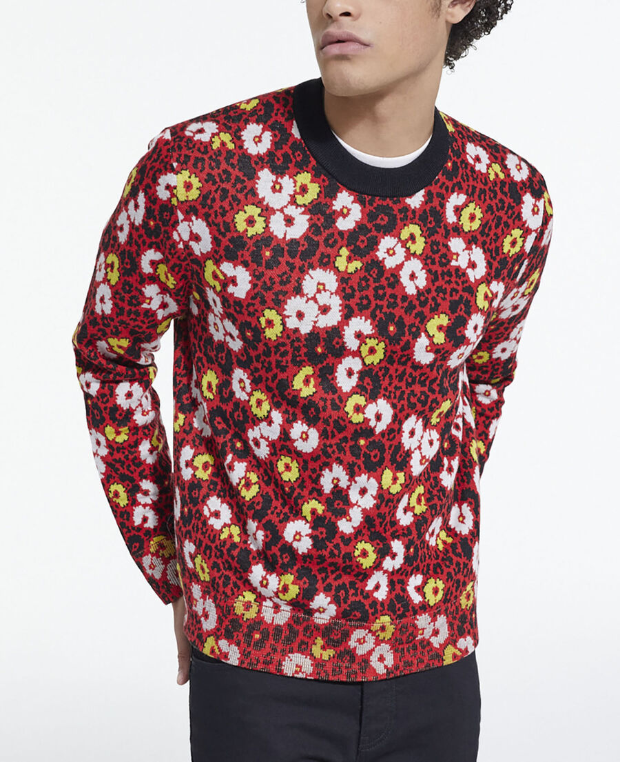 The Kooples HOMME DARK RED pull en laine imprimé fleuri