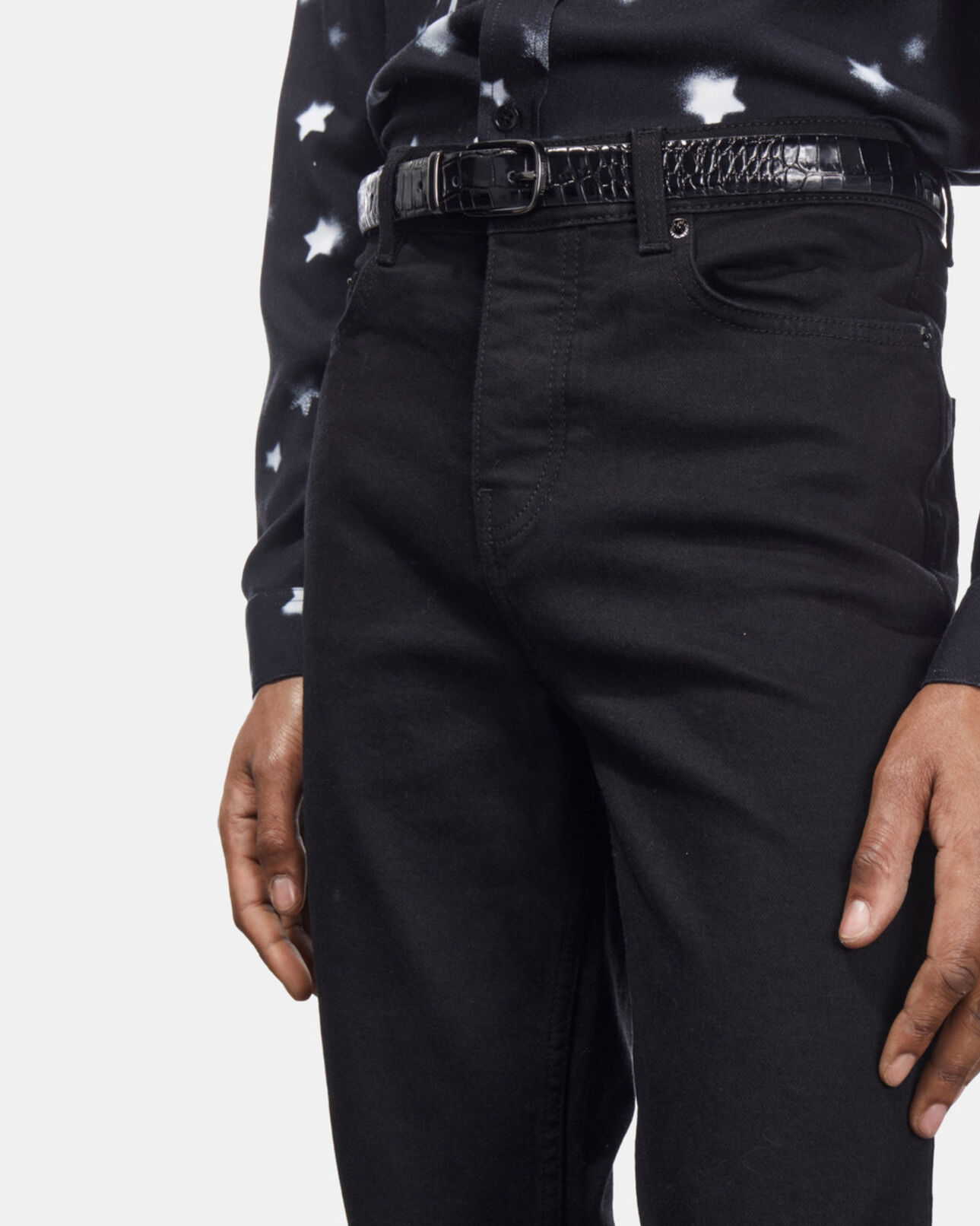 The Kooples HOMME BLACK ceinture en cuir noir effet crocodile