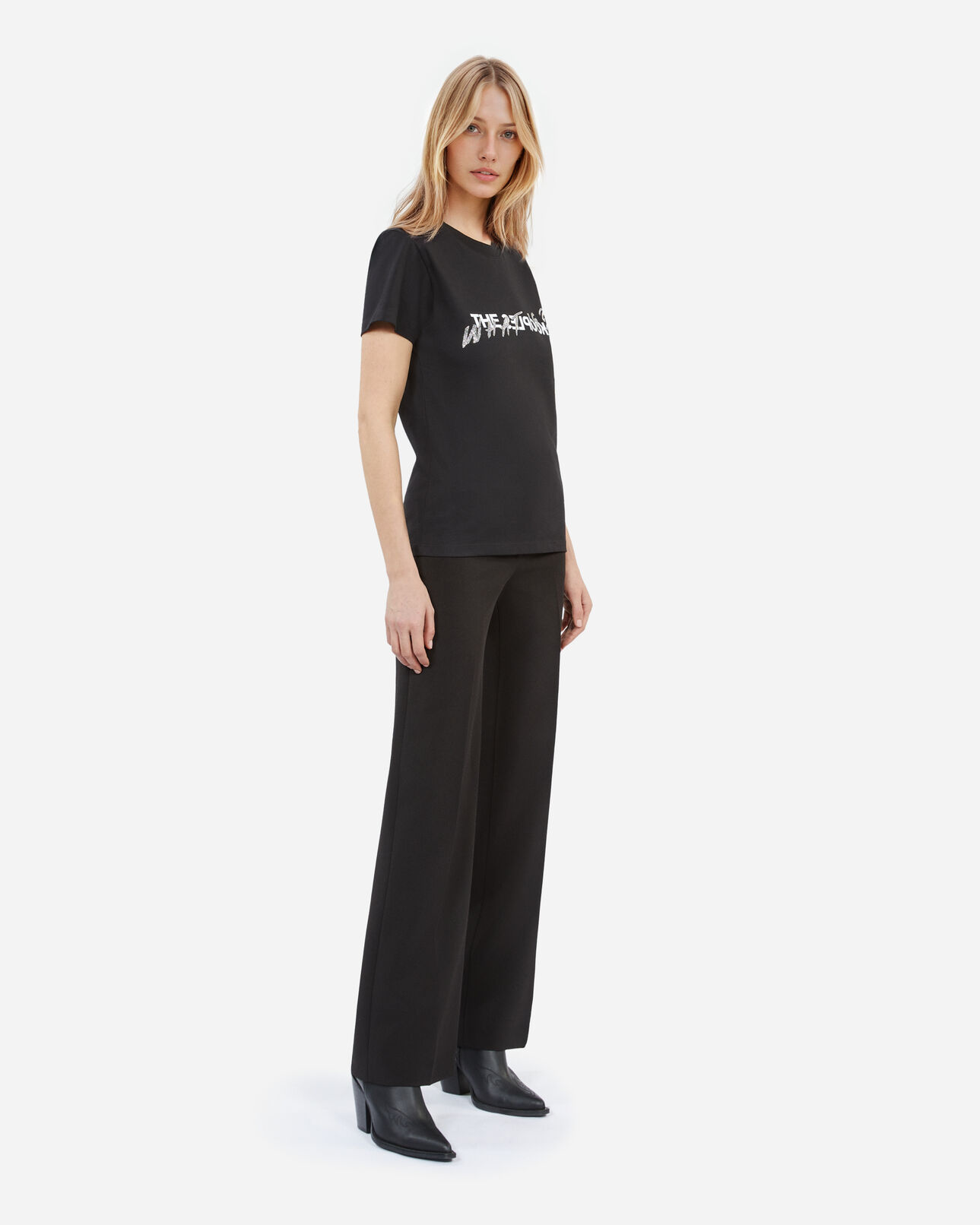 The Kooples WOMEN BLACK women's black what is t-shirt with rhinestones