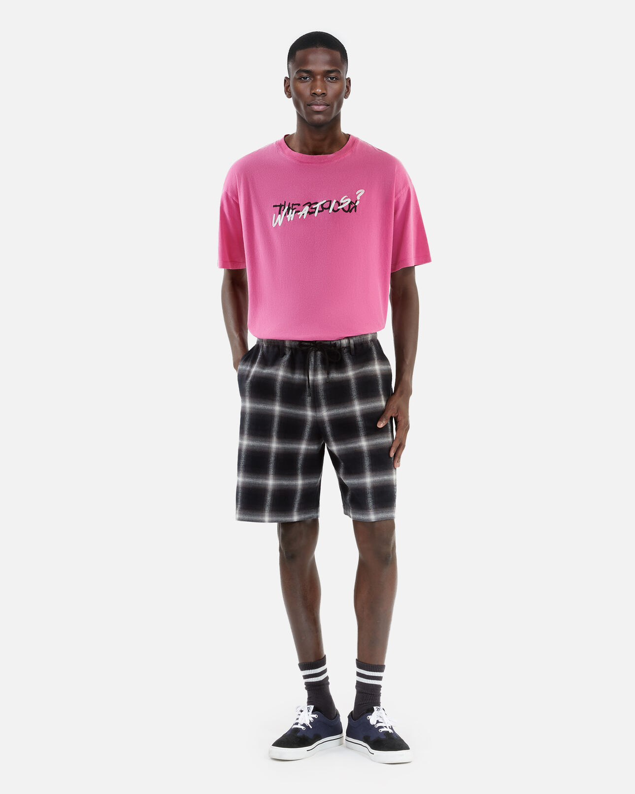 The Kooples MEN BLACK GREY WHITE black and white checked bermuda shorts