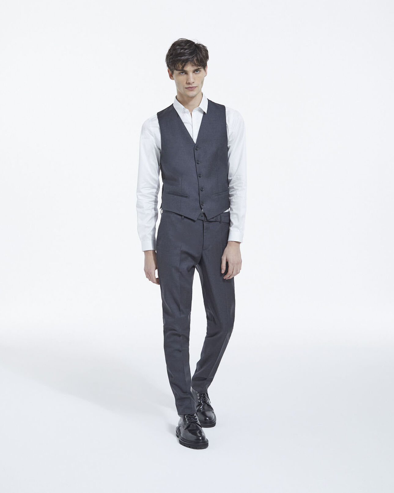 The Kooples H DARK GREY buttoned fitted dark grey waistcoat