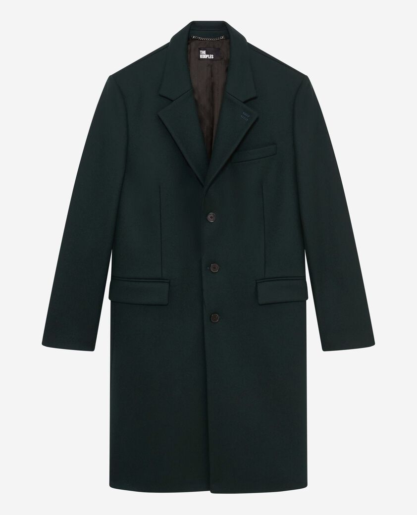 The Kooples MEN BOTTLE GREEN dark green wool coat with leather lapel collar
