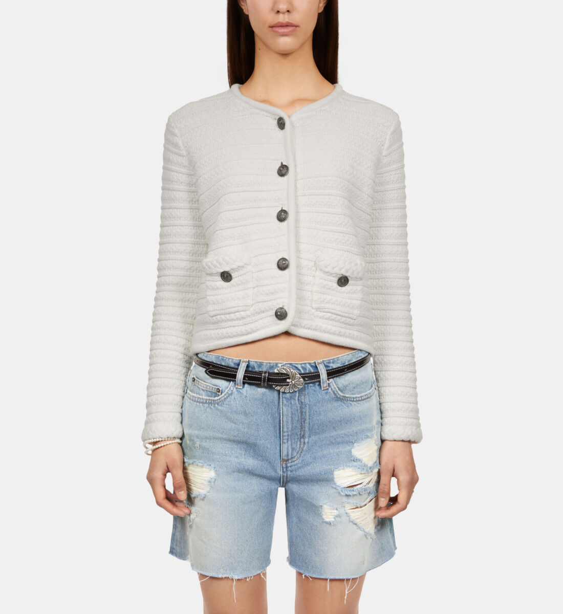 Ecru cable knit cardigan
