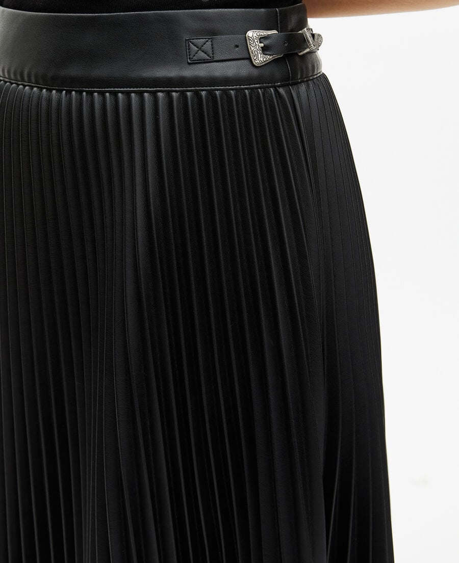 The Kooples FEMME BLACK jupe longue plissée effet cuir noire