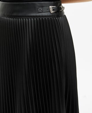 The Kooples FEMME BLACK jupe longue plissée effet cuir noire