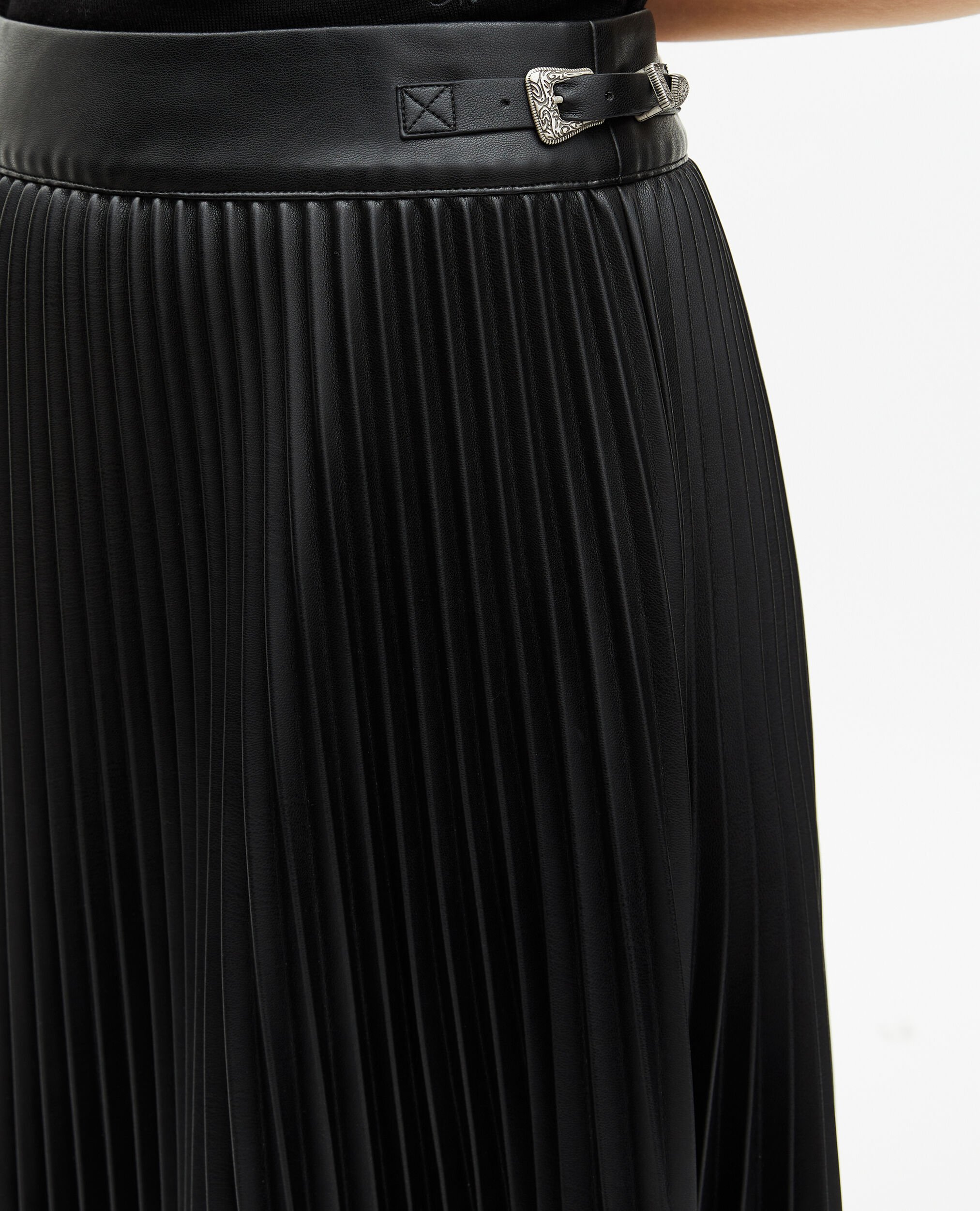 Jupe longue plissée effet cuir noire, BLACK, hi-res image number null