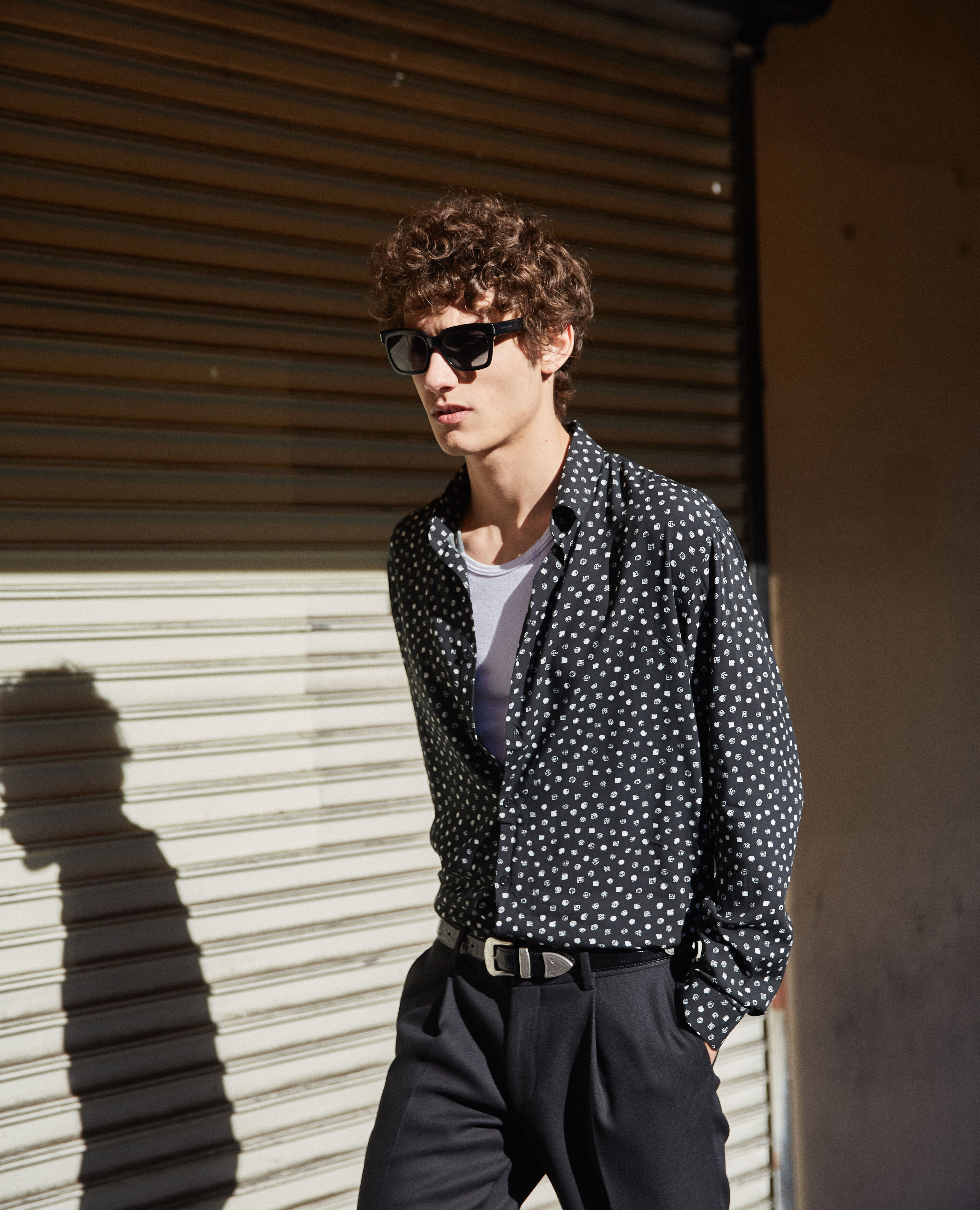 Relaxed fit shirt with classic collar lyocell squares and polka dots