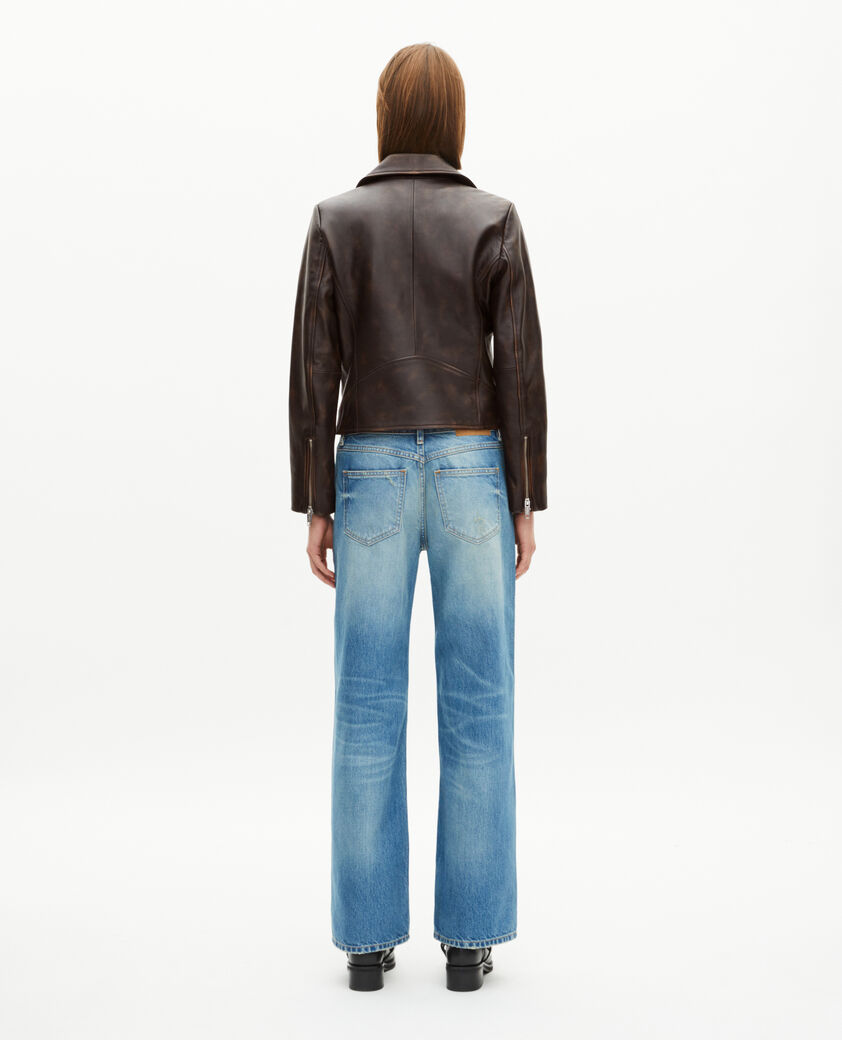 The Kooples FEMME BROWN blouson motard en cuir marron