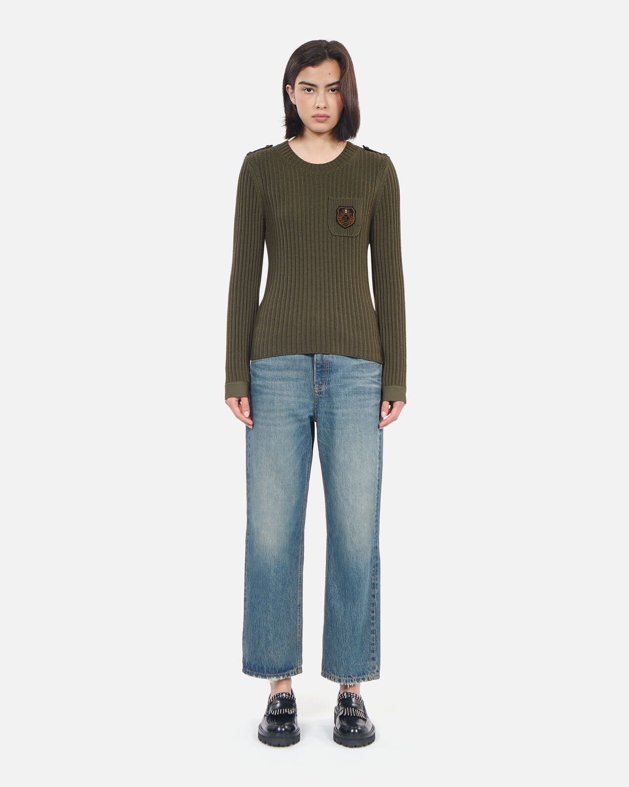 The Kooples WOMEN OLIVE NIGHT khaki ribbed knit sweater