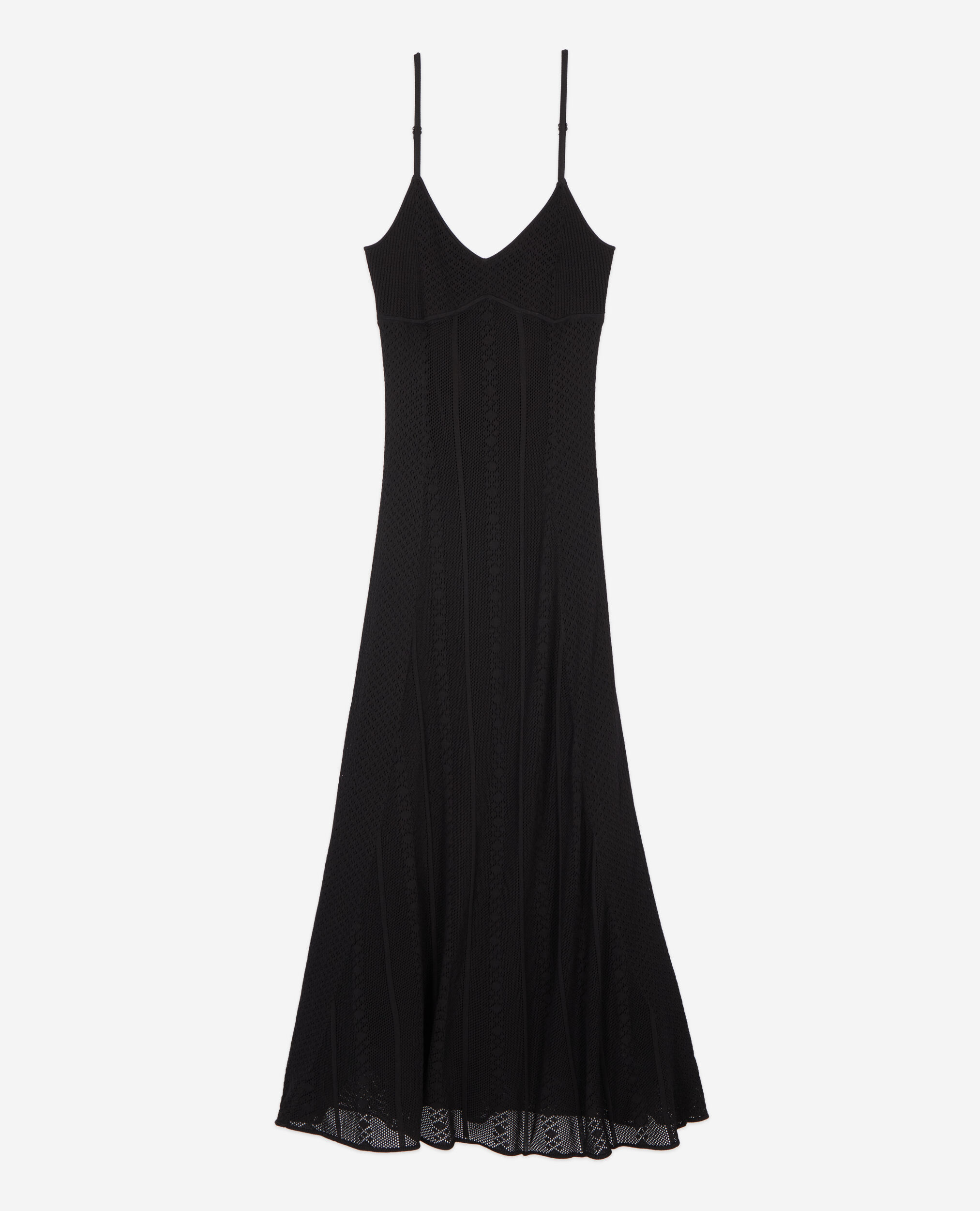 Robe longue en maille ajourée noire, BLACK, hi-res image number null