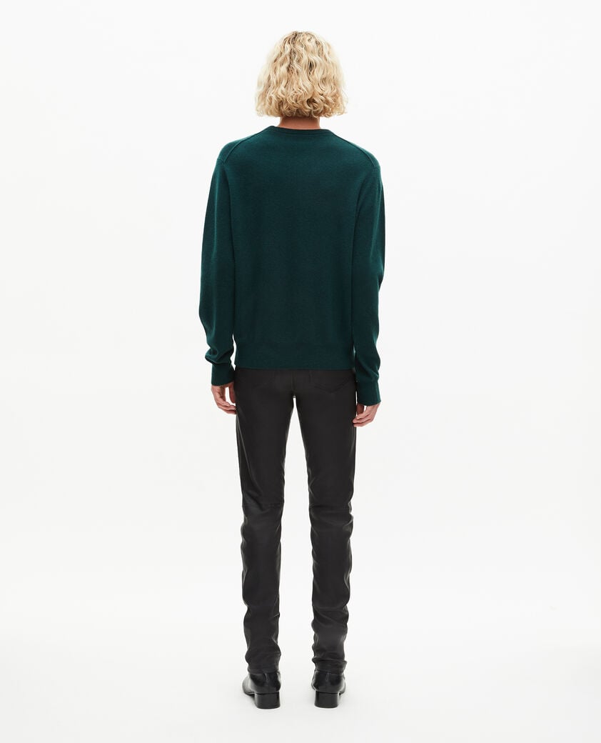 The Kooples HOMME BOTTLE GREEN pull col rond en cachemire vert foncé