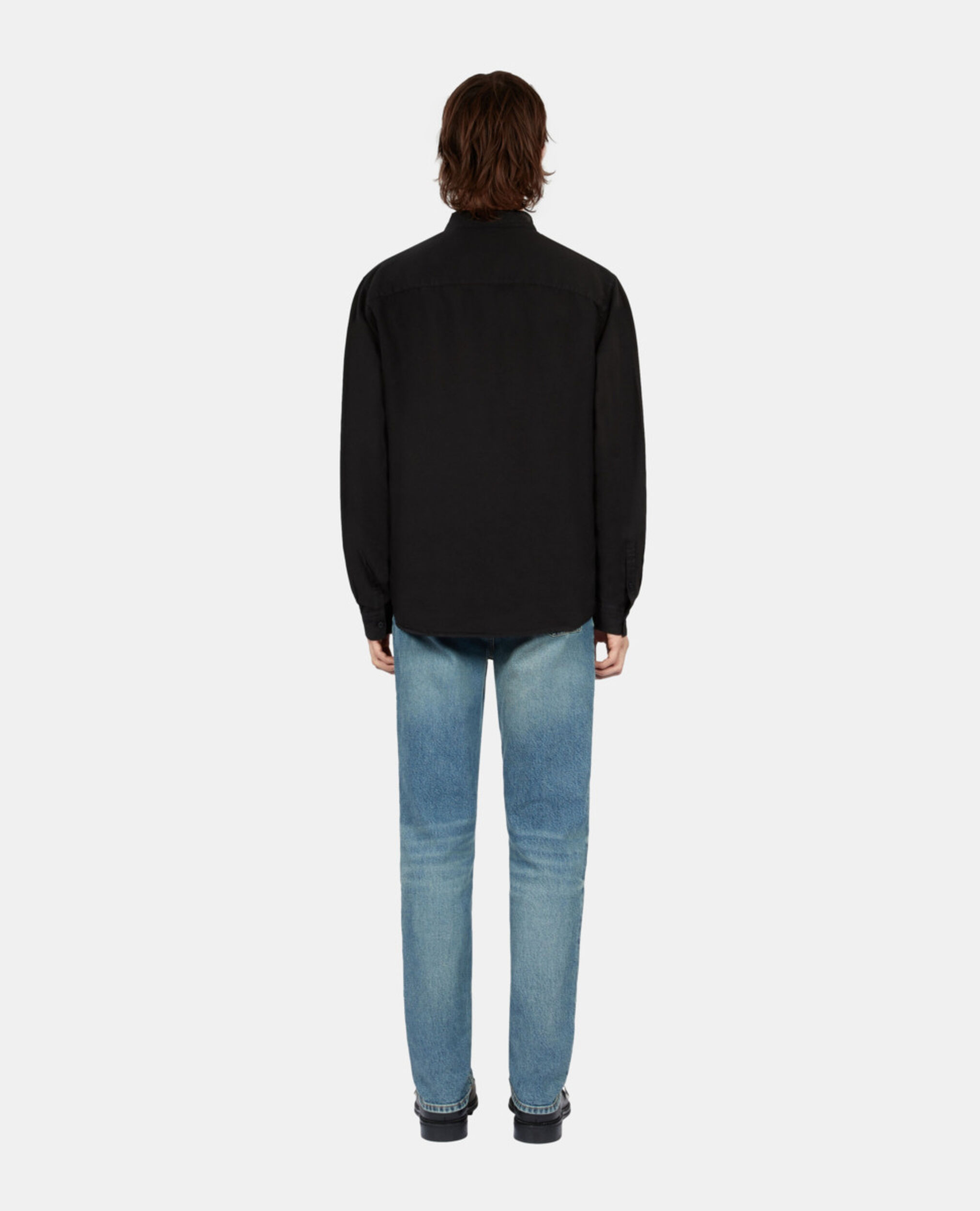 Black cotton and linen shirt, BLACK, hi-res image number null