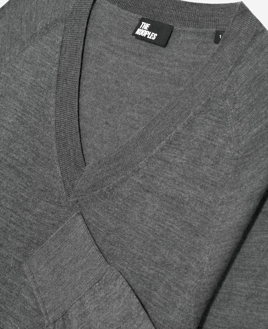 The Kooples WOMEN DARK GREY MELANGE grey merino wool v-neck sweater