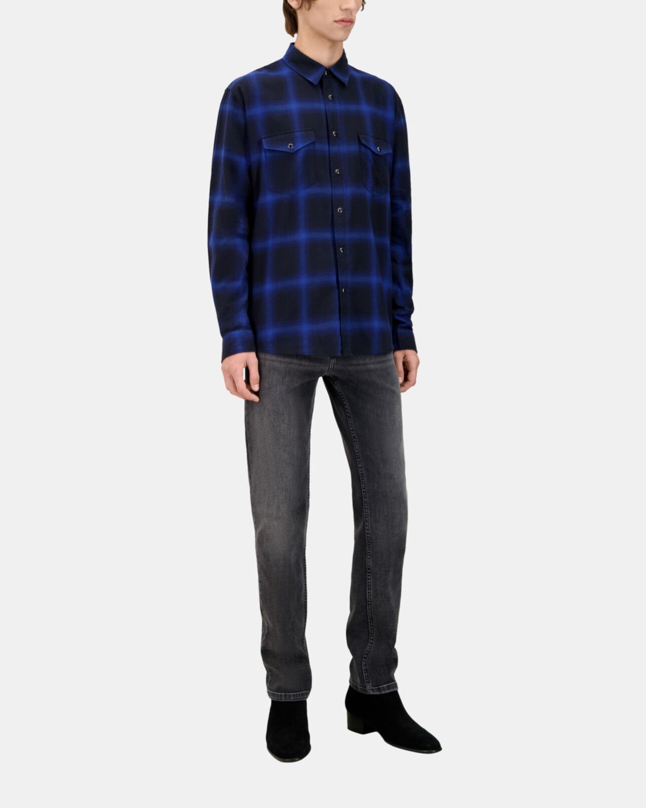 The Kooples MEN BLUE BLACK blue and black checked shirt