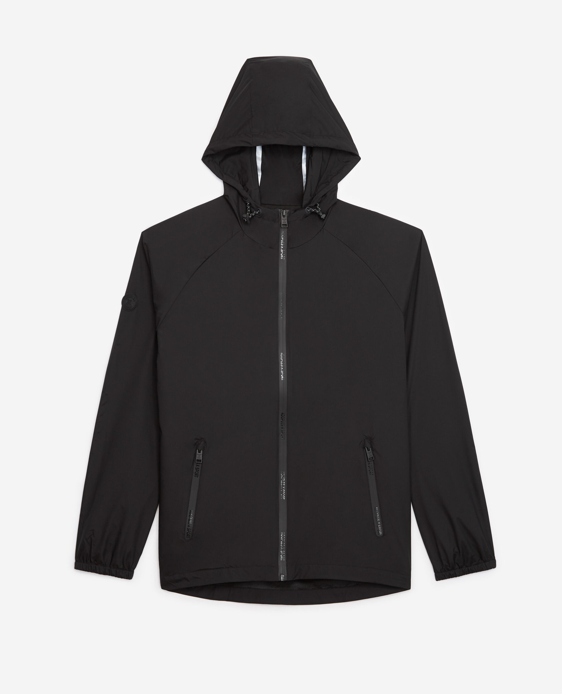 Windbreaker black hooded jacket with logo