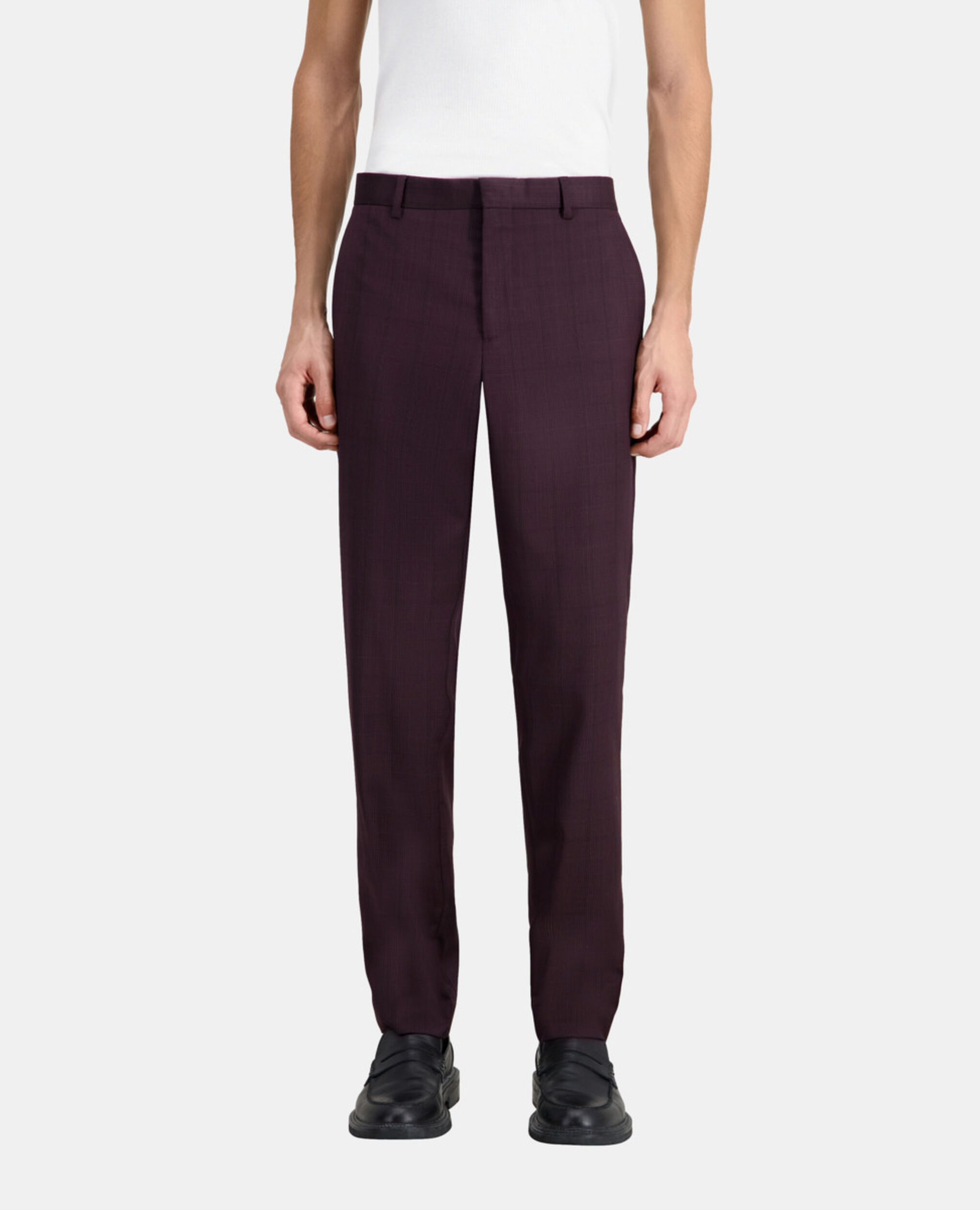 Burgundy checked wool suit trousers, BORDEAUX, hi-res image number null