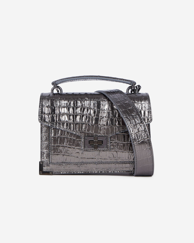 The Kooples DAMEN GUN METAL SILVER tasche emily small aus leder in krokodiloptik gunmetal