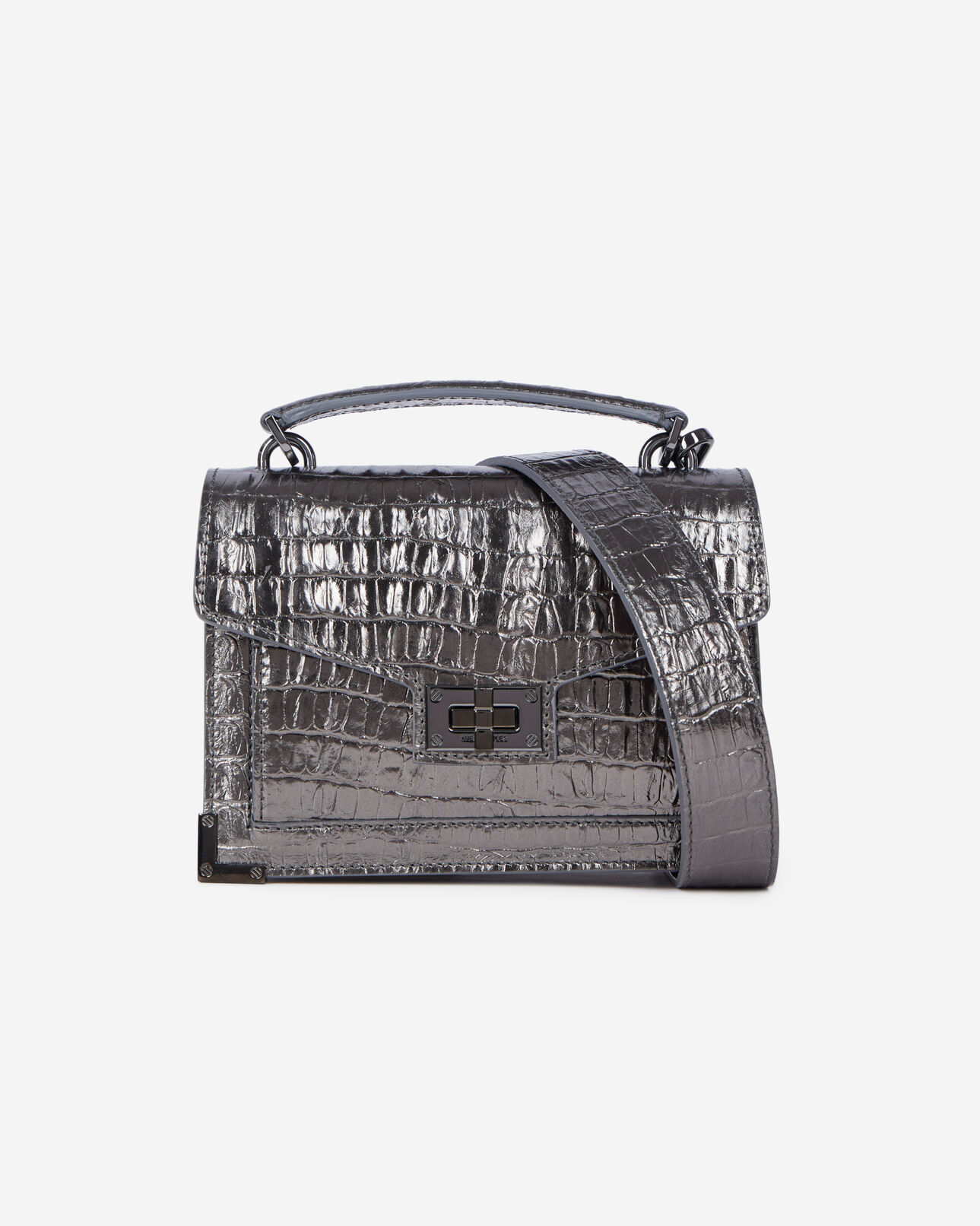 The Kooples WOMEN GUN METAL SILVER emily small bag in gunmetal crocodile-effect leather