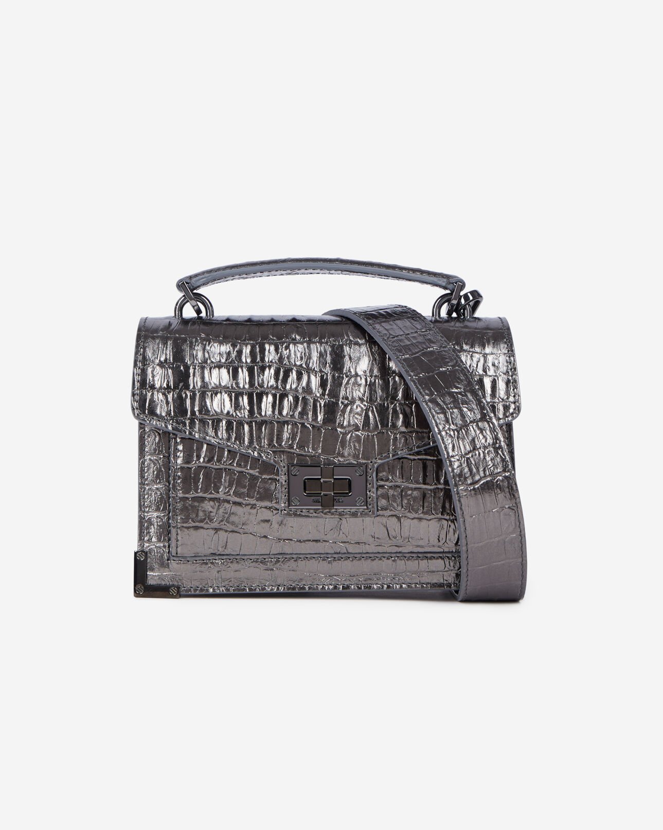 The Kooples MUJER GUN METAL SILVER bolso pequeño emily de piel efecto cocodrilo bronceado