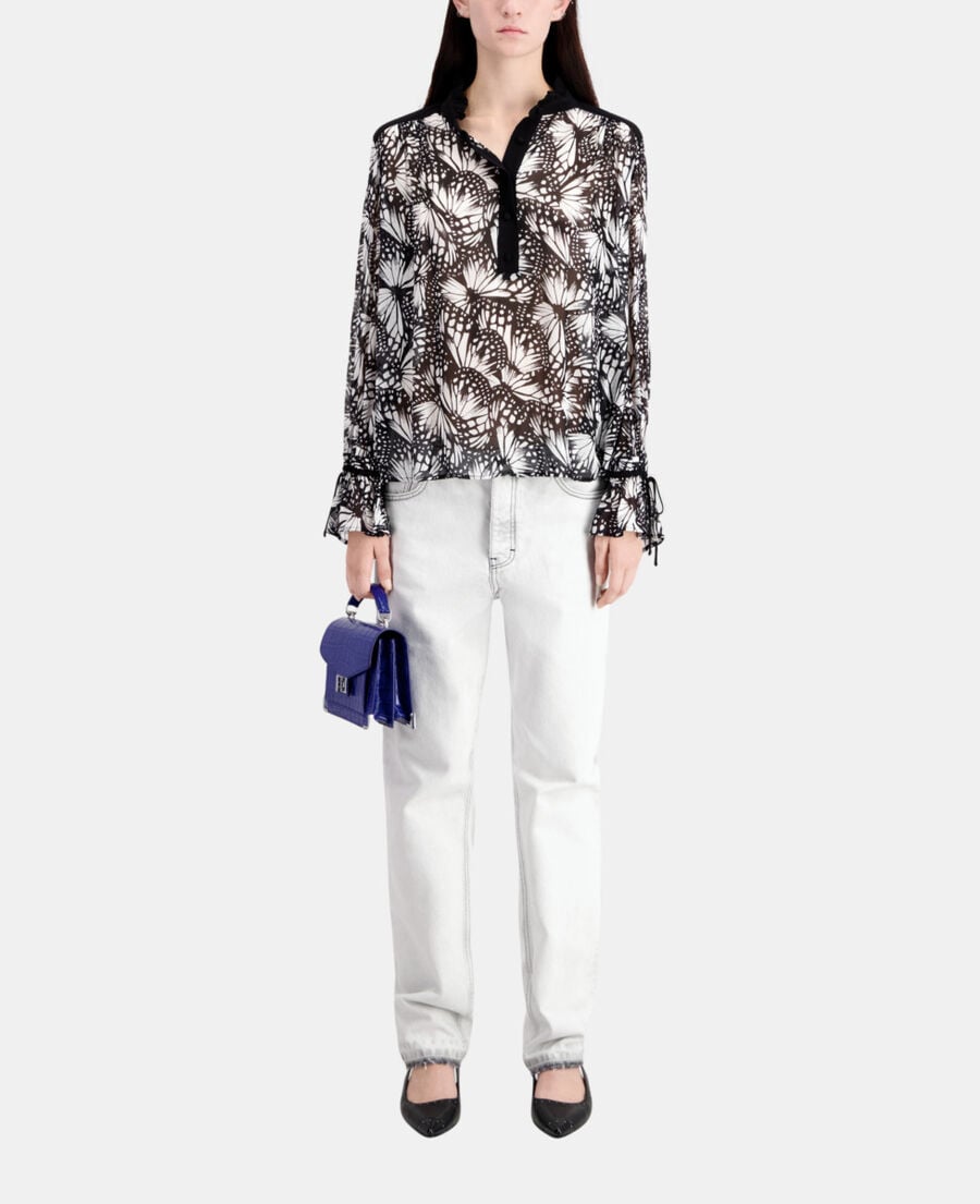 The Kooples FEMME BLACK WHITE top imprimé avec détails contrastés