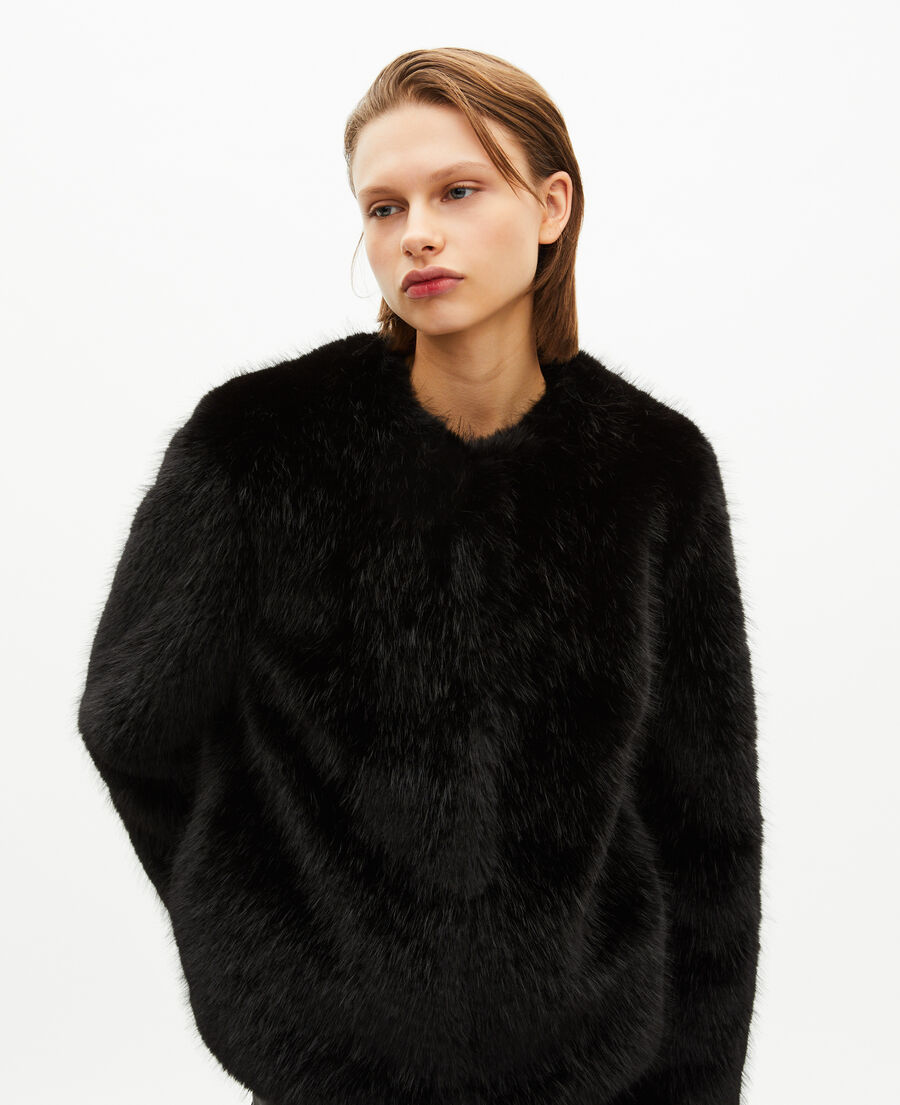 The Kooples F BLACK black fur-effect short coat