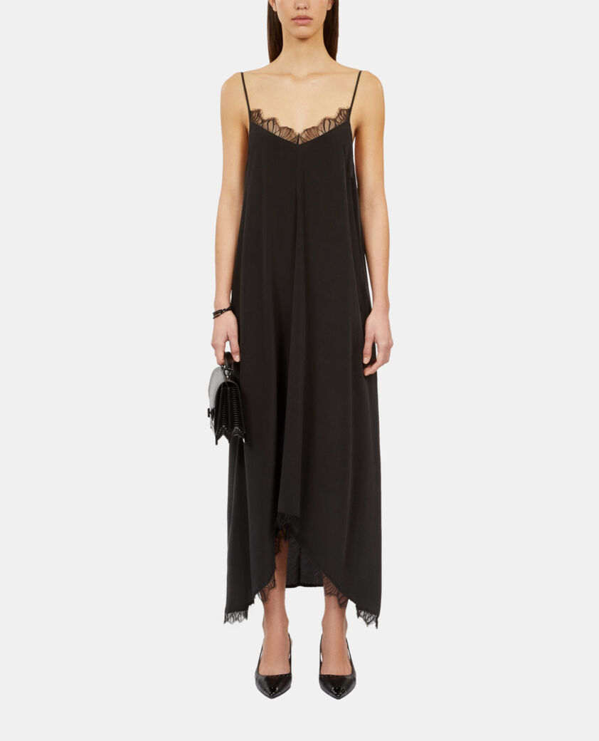 The Kooples FEMME BLACK robe nuisette longue en soie lavée noire