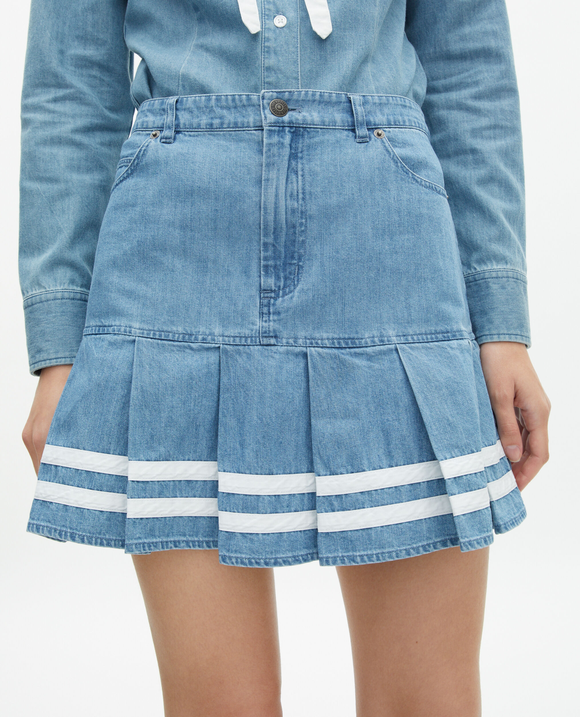 Jupe courte plissée en denim, BABY BLUE, hi-res image number null