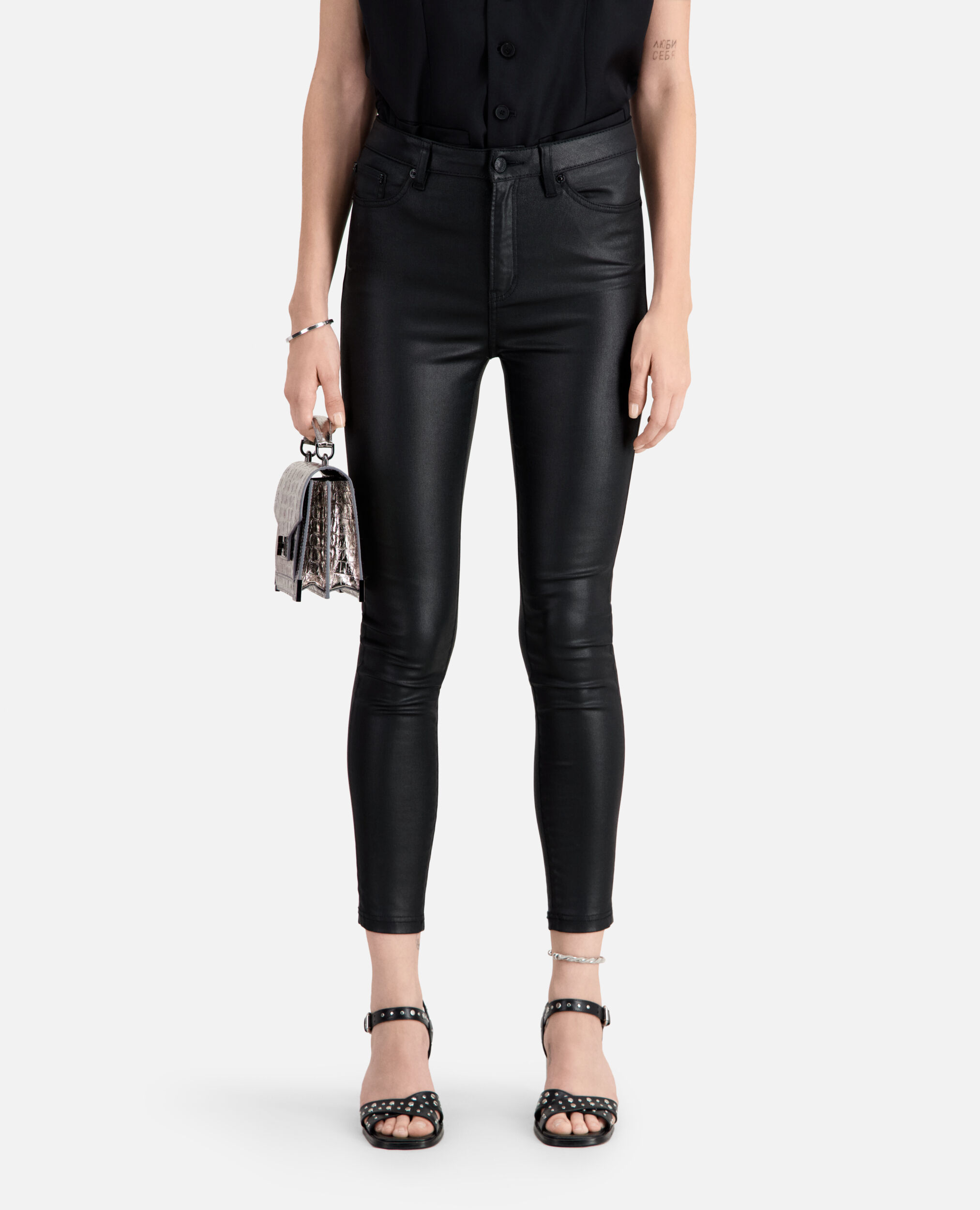 Schwarze Jeans mit Lederoptik, BLACK, hi-res image number null