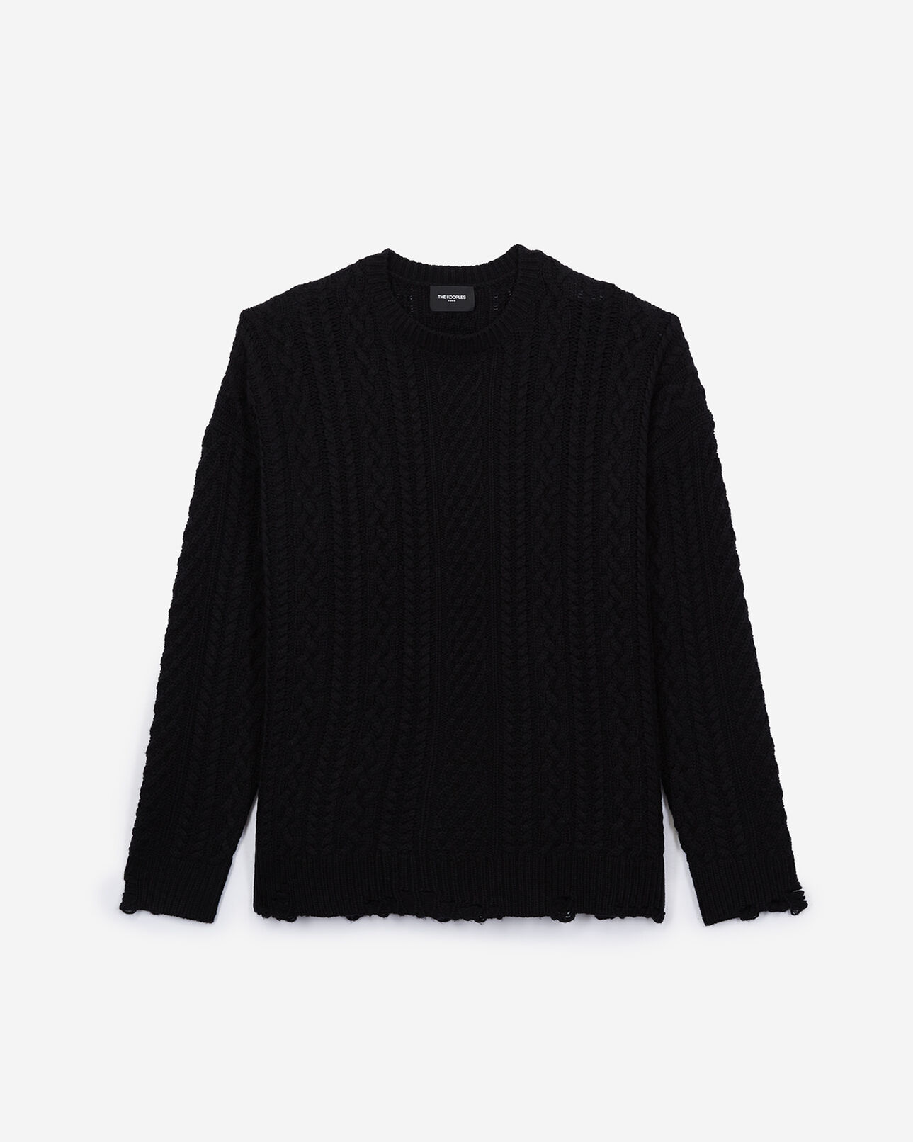 The Kooples MEN BLACK black cashmere and wool cable knit jumper