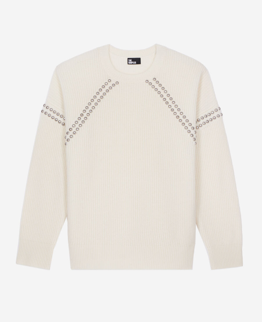 Ecru ribbed wool and cashmere sweater with studs | The Kooples - US