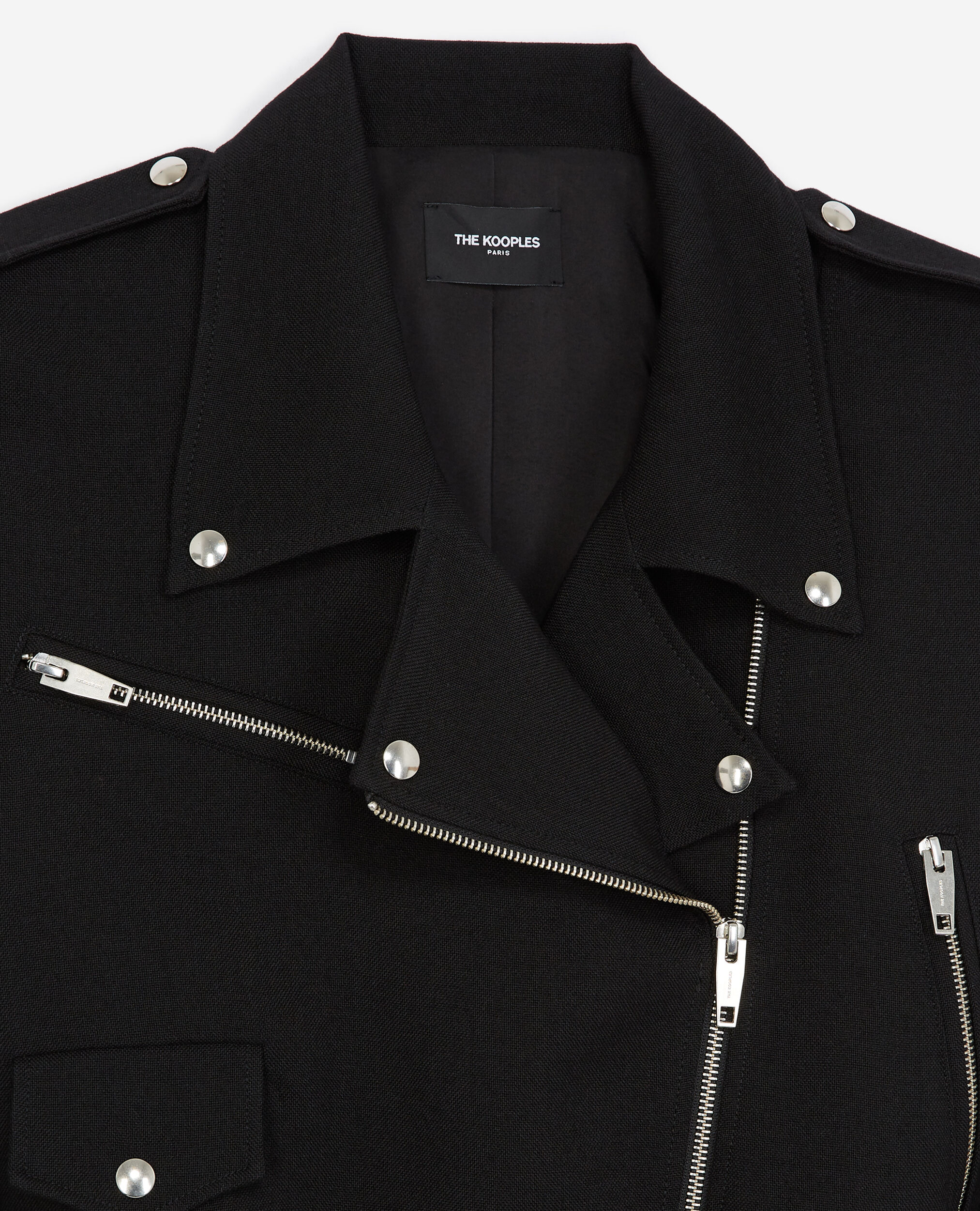 Cropped biker-style black wool coat, BLACK, hi-res image number null