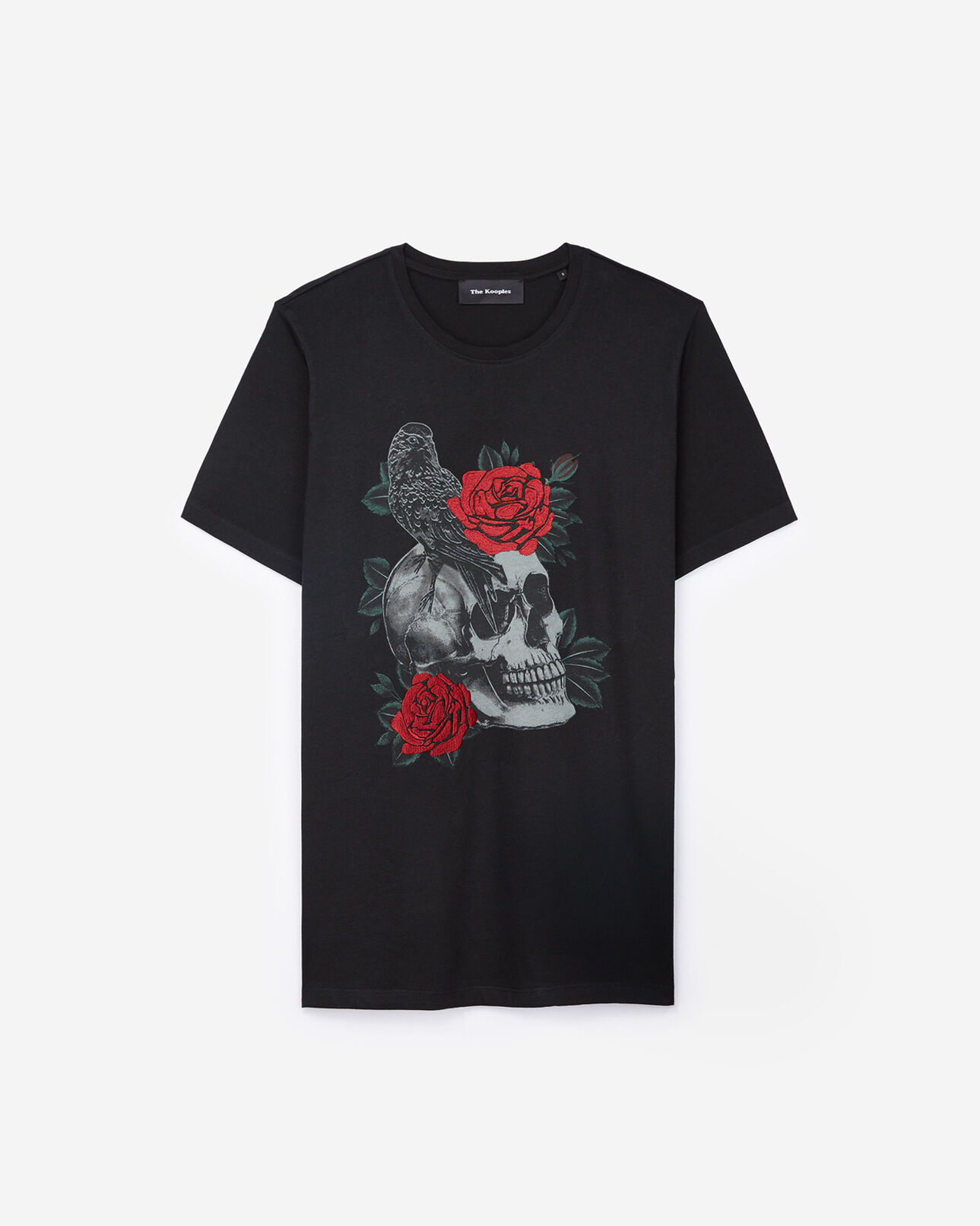 The Kooples MEN BLACK skull - roses black cotton t-shirt